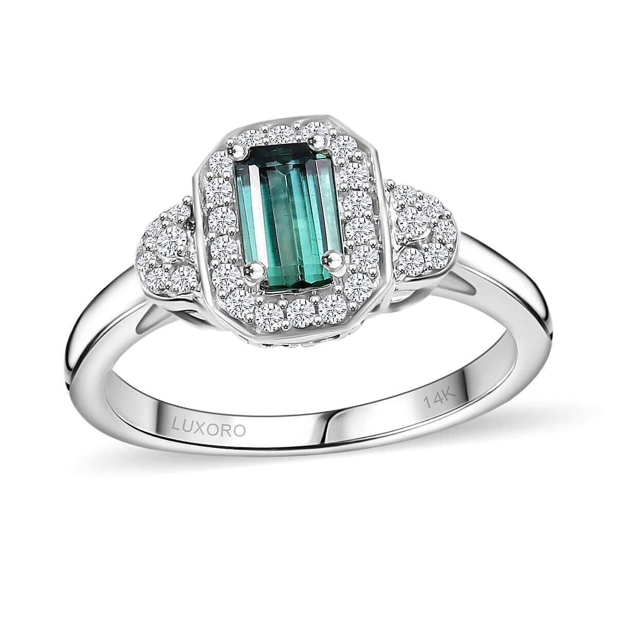 Certified & Appraised Luxoro AAA Pirineu Lagoon Tourmaline and I2 Diamond 1.08 ctw Ring in 14K White Gold