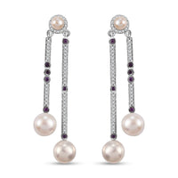 D'Joy Freshwater Pearl and Multi Gemstone 15.75 ctw Earrings in Platinum Over Sterling Silver