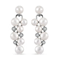 Freshwater Pearl, Moissanite Earrings in Platinum Over Sterling Silver 0.10 ctw - Sticky add to cart bar