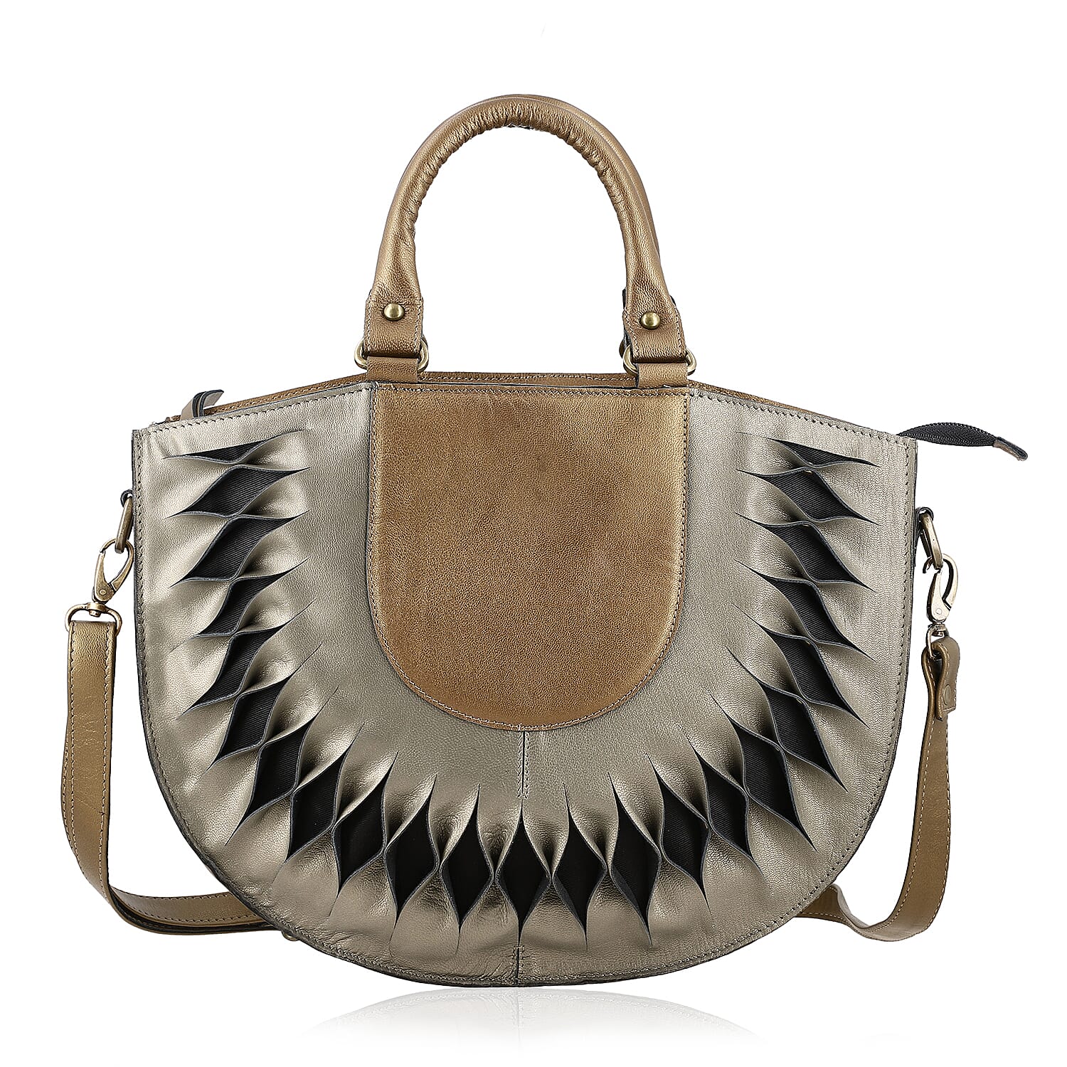 Copper Genuine Leather Handbag with Top Handle and Adjustable Shoulder Strap