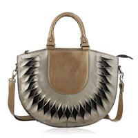 Copper Genuine Leather Handbag with Top Handle and Adjustable Shoulder Strap