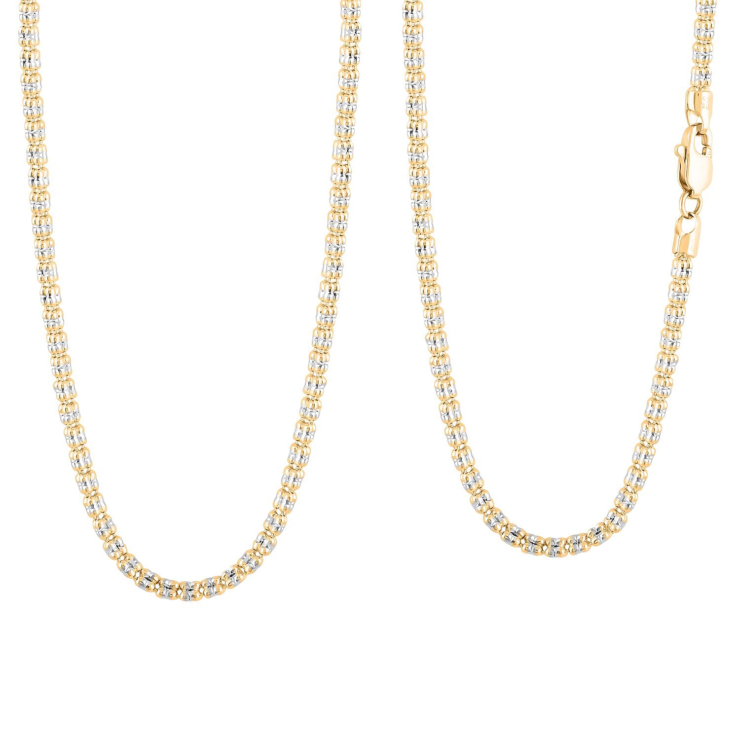 3mm Fancy Ice Chain Necklace in 10K 2-Tone Gold 14.1 Grams 26 Inches