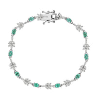 D'Joy Boyaca Colombian Emerald and Moissanite 3.50 ctw Leaves Bracelet in Rhodium Over Sterling Silver (7.25 In)