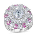 Moissanite (Ovl 10x8mm), Madagascar Pink Sapphire Ring in Rhodium Over Sterling Silver (Size 10.0) 7.90 ctw - Sticky add to cart bar