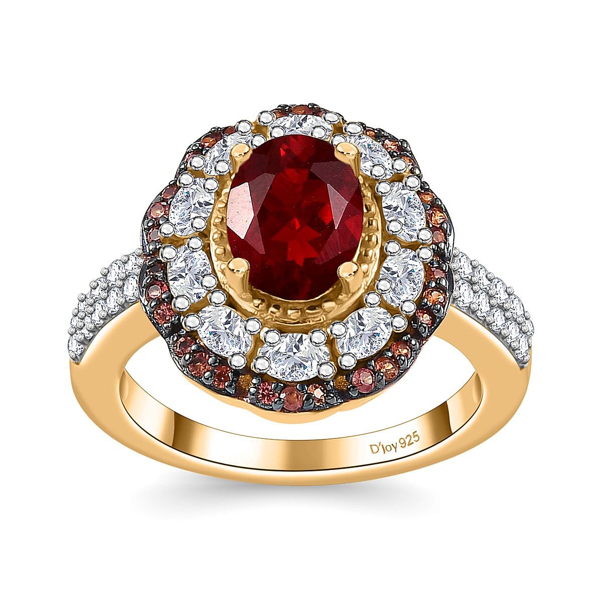 Doorbuster Mexican Cherry Fire Opal, Multi Gemstone Ring in 18K Vermeil YG Over Sterling Silver (Size 7.0) 2.60 ctw