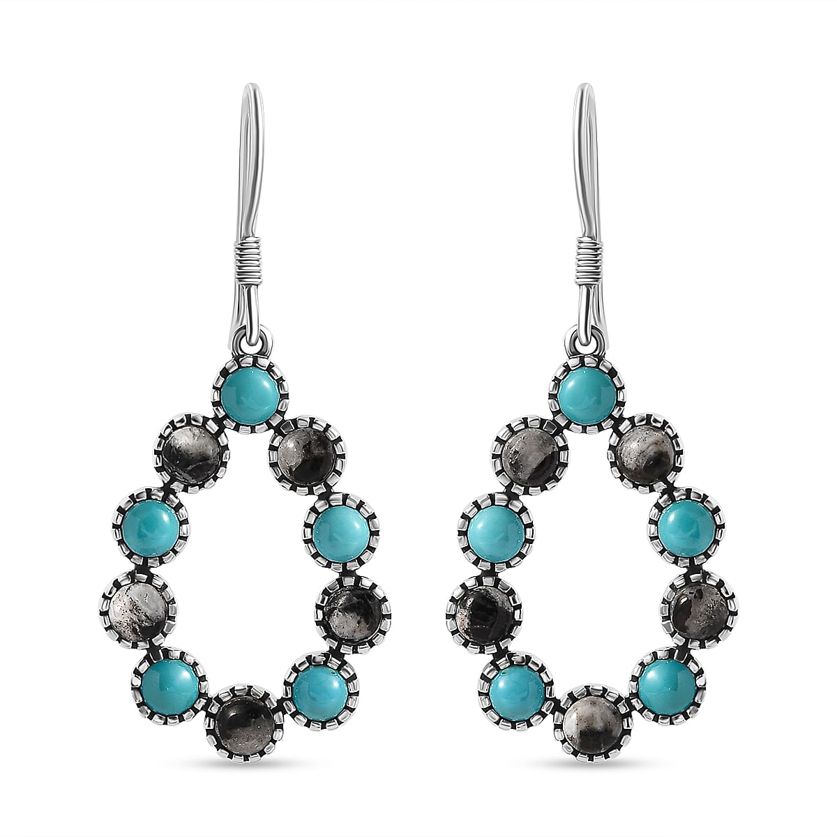 D'Joy Artisan Crafted Sleeping Beauty Turquoise and White Buffalo 6.40 ctw Fancy Earrings in Sterling Silver