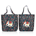 Set Of 2 Blue Vivid Digital Elephant Printed Fabric Tote Bag (17.75"x13"x6.35", 16.75"x12.25"x5.35") - Sticky add to cart bar