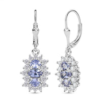 Tanzanite, White Zircon Lever Back Earrings in Rhodium Over Sterling Silver 2.10 ctw