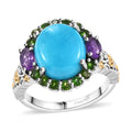 Sleeping Beauty Turquoise, Multi Gemstone Ring in Rhodium Over Sterling Silver (Size 10.0) 5.40 ctw - Sticky add to cart bar