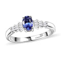 AAA Tanzanite, Diamond Ballerina Ring in Rhodium Over Sterling Silver (Size 7.0) 0.60 ctw - Sticky add to cart bar