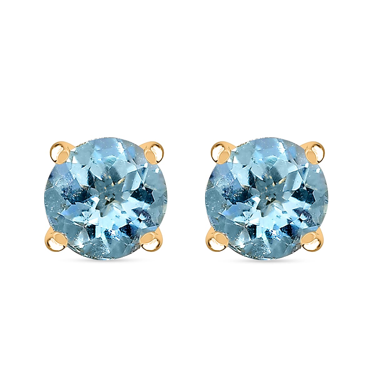 Luxoro AAA Mangoro Aquamarine 1.54 ctw Solitaire Stud Earrings in 10K Yellow Gold