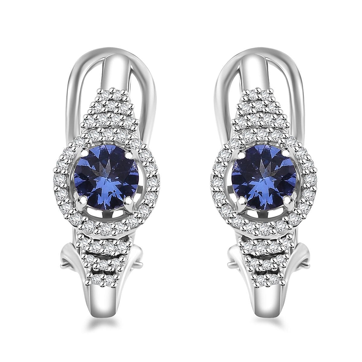 D'Joy AAA Tanzanite and Moissanite 1.40 ctw Latch Back Earrings in Rhodium Over Sterling Silver