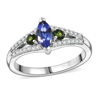 AAA Tanzanite, Multi Gemstone Ring in Rhodium Over Sterling Silver (Size 10.0) 0.70 ctw
