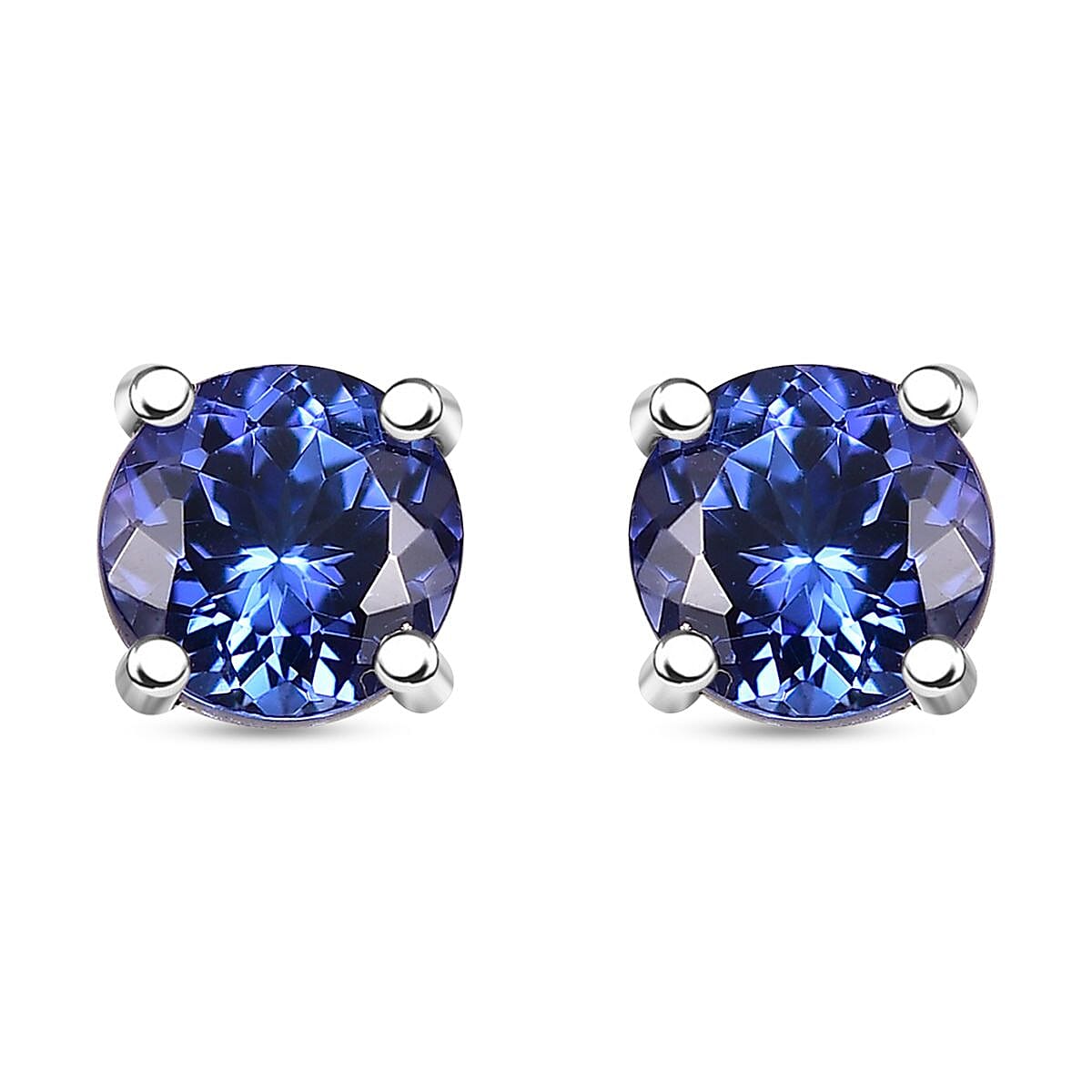 AAA Tanzanite 1.50 ctw Solitaire Stud Earrings in Rhodium Over Sterling Silver