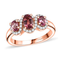 Ouro Fino Rubellite, Moissanite Ring in 18K Vermeil RG Over Sterling Silver (Size 10.0) 1.15 ctw