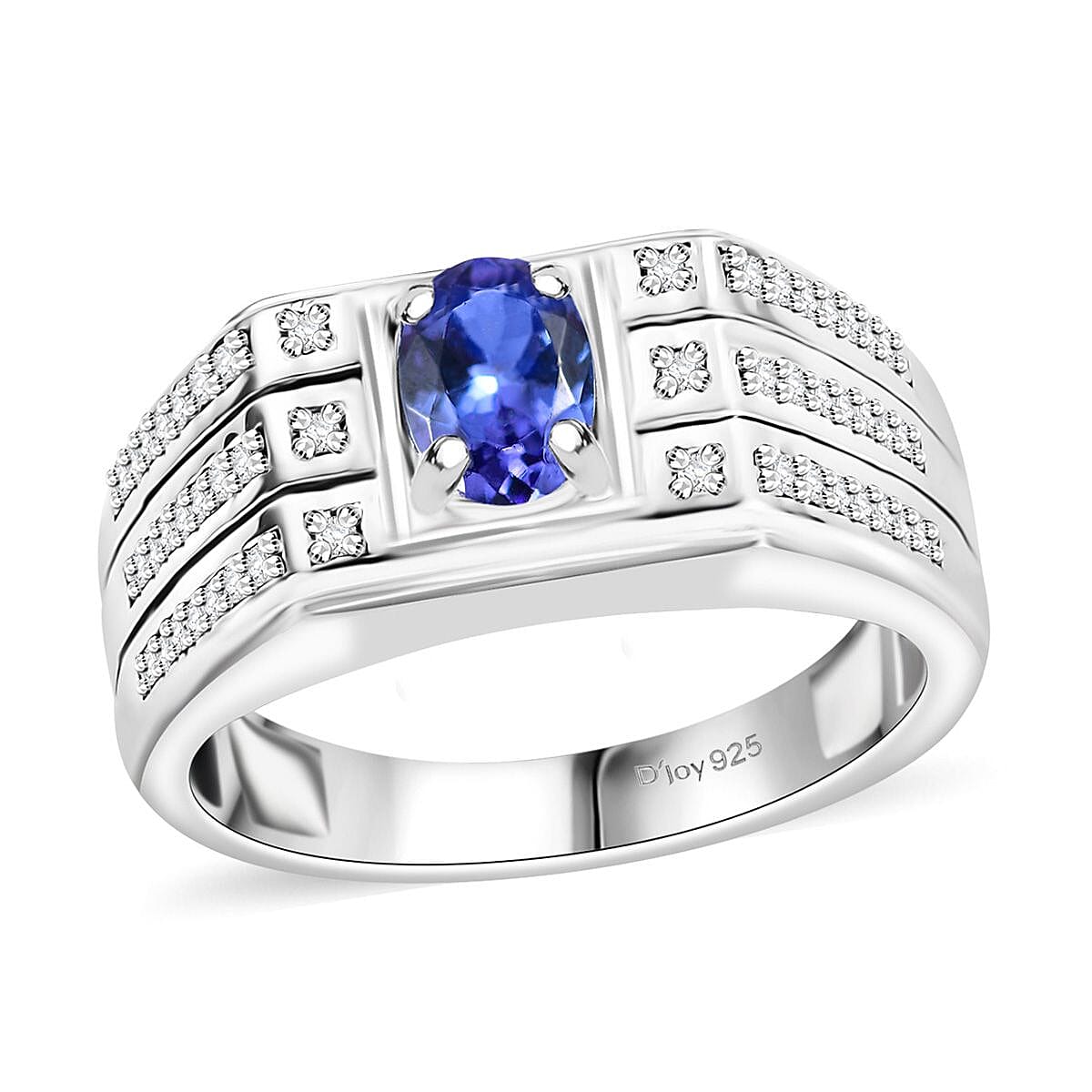 AAA Tanzanite, Moissanite Ring in Rhodium Over Sterling Silver (Size 10.0) 1.10 ctw