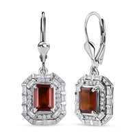 D'Joy Hessonite Garnet, Moissanite Lever Back Earrings in Rhodium Over Sterling Silver 3.15 ctw