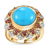 Sleeping Beauty Turquoise, Multi Gemstone Ring in 18K Vermeil YG Over Sterling Silver (Size 6.0)
