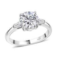 Moissanite (Rnd 8mm) Ring in Rhodium Over Sterling Silver (Size 10.0) 2.00 ctw