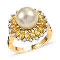 D'Joy South Sea Golden Cultured Pearl and Multi Gemstone 2.00 ctw Ring in 18K Vermeil Yellow Gold Over Sterling Silver - Sticky add to cart bar