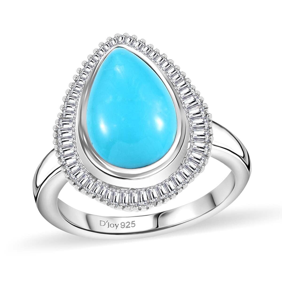 Sleeping Beauty Turquoise, Diamond Ring in Rhodium Over Sterling Silver (Size 7.0) 4.15 ctw