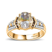 Premium Malagasy Moonstone, Natural Champagne and White Diamond 2.00 ctw Ring in 18K Vermeil Yellow Gold Over Sterling Silver (Size 10.0)