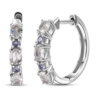 D'Joy Premium Malagasy Moonstone and Tanzanite 1.15 ctw Hoop Earrings in Rhodium Over Sterling Silver