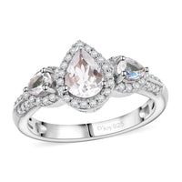 Premium Malagasy Moonstone ,  White Zircon  Ring in Rhodium Overlay Sterling Silver 1.75 ctw