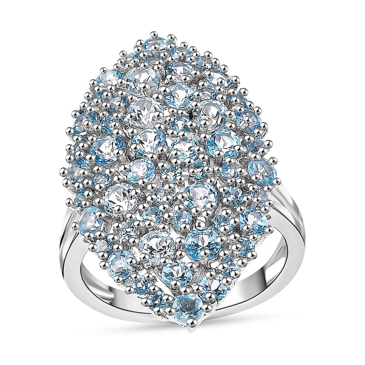 Karis Signity Blue Topaz, Electric Blue Topaz Ring in Platinum Bond (Size 7.0) 3.35 ctw