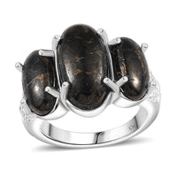 Matrix Silver Shungite 3 Stone Ring in Platinum Bond Copper (Size 10.0) 6.00 ctw