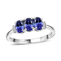 AAA Tanzanite, Diamond 3 Stone Ring in Rhodium Over Sterling Silver (Size 10.0) 1.65 ctw - Sticky add to cart bar