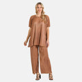 TLV Tamsy Cognac Solid 2 Piece Pleated Polyester Top and Bottom Set - One Size Fits Most - Sticky add to cart bar