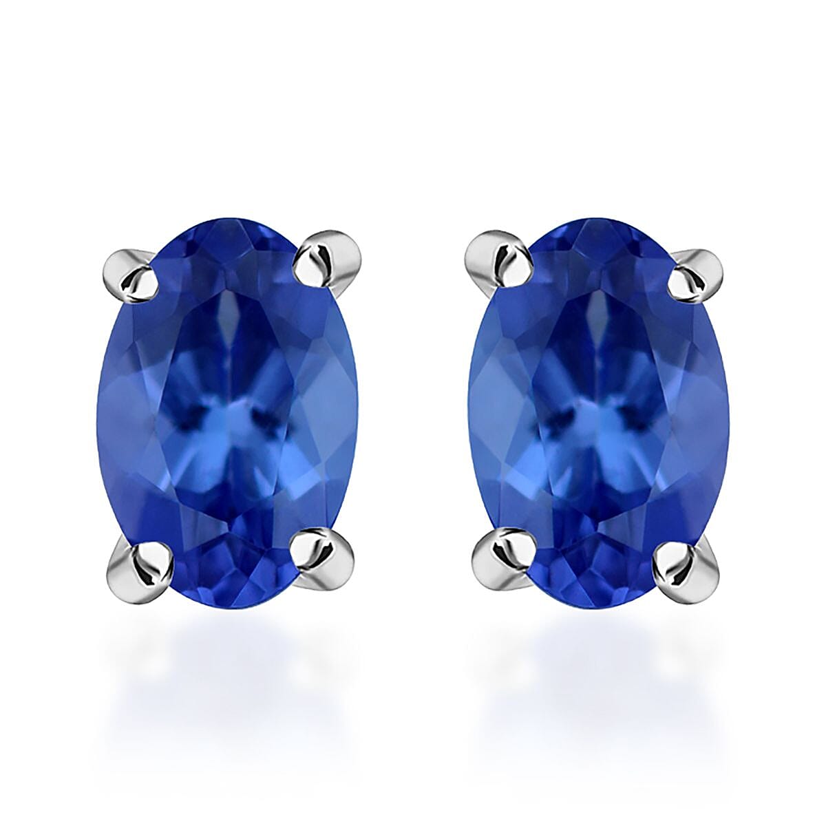 AAA Tanzanite 1.10 ctw Solitaire Stud Earrings in Rhodium Over Sterling Silver