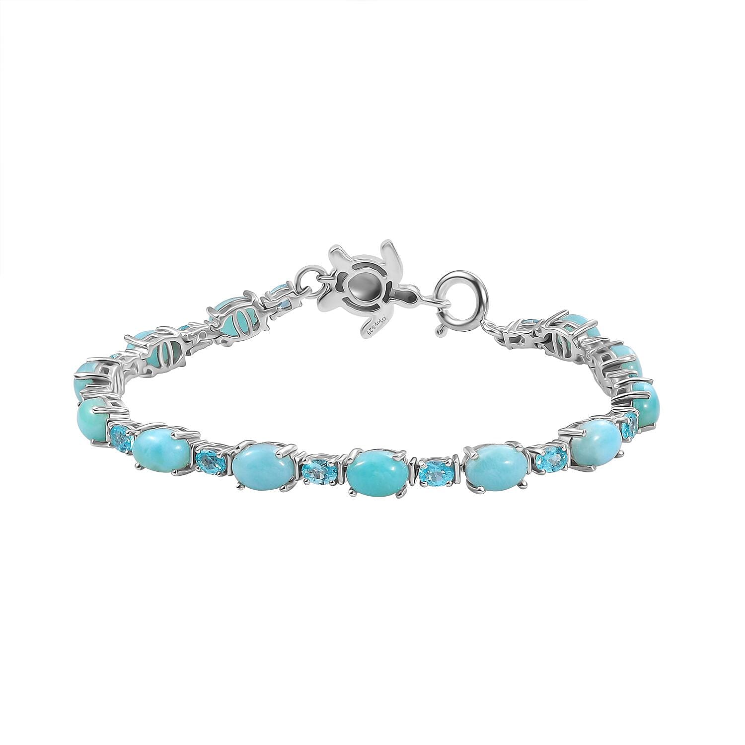 D'Joy Larimar and Multi Gemstone 14.90 ctw Turtle Bracelet in Rhodium Over Sterling Silver (7.25 In)