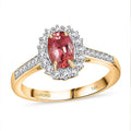 Certified & Appraised Luxoro 14K Yellow Gold AAA Padparadscha Sapphire (BT), Diamond (I2) (0.38 cts) Halo Ring (Size 10.0) 1.56 ctw - Sticky add to cart bar