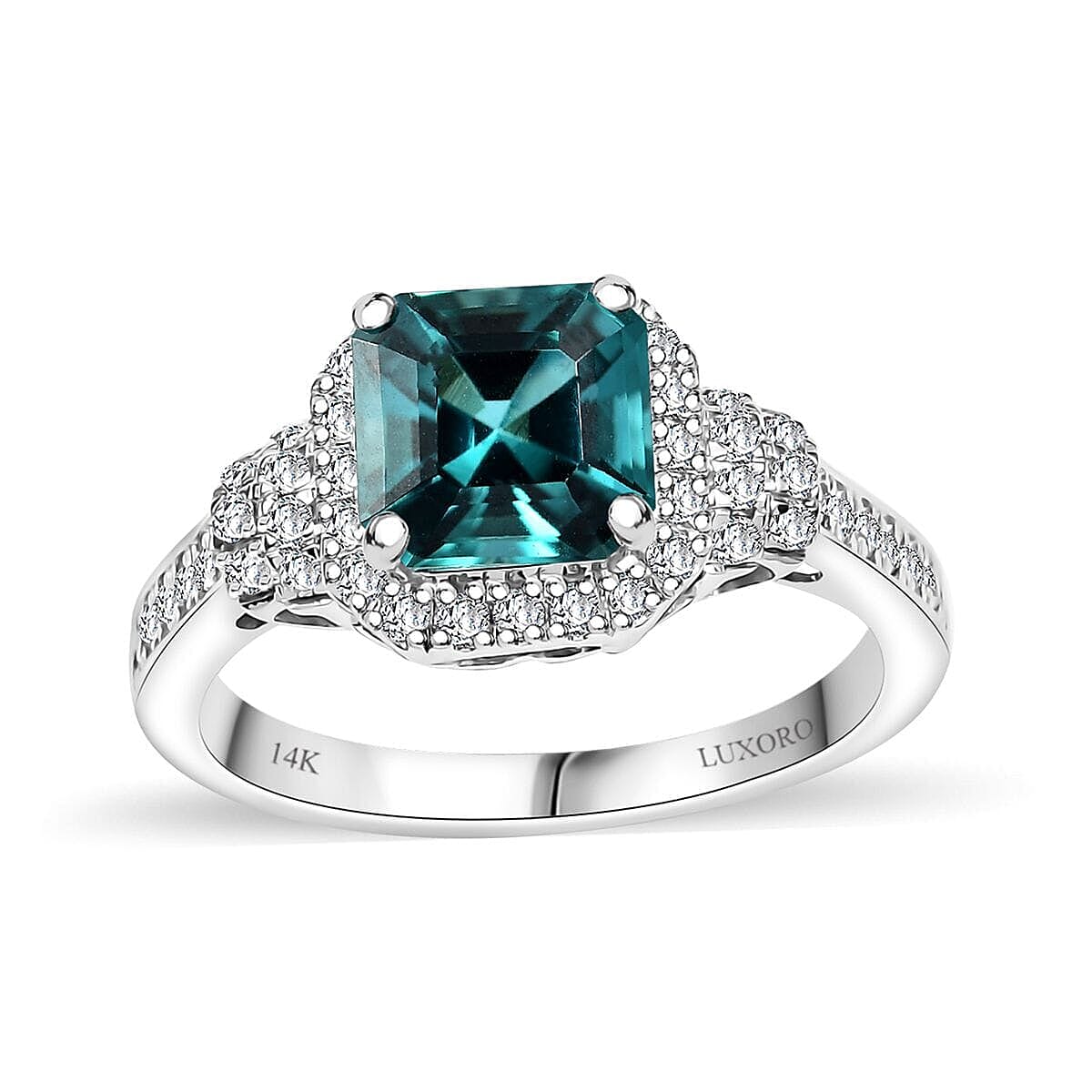 Memorial Day Doorbuster Luxoro 14K White Gold AAA Pirineu Lagoon Tourmaline,White Diamond (I2) (0.50 cts) Ring (Size 6.0) 2.32 ctw