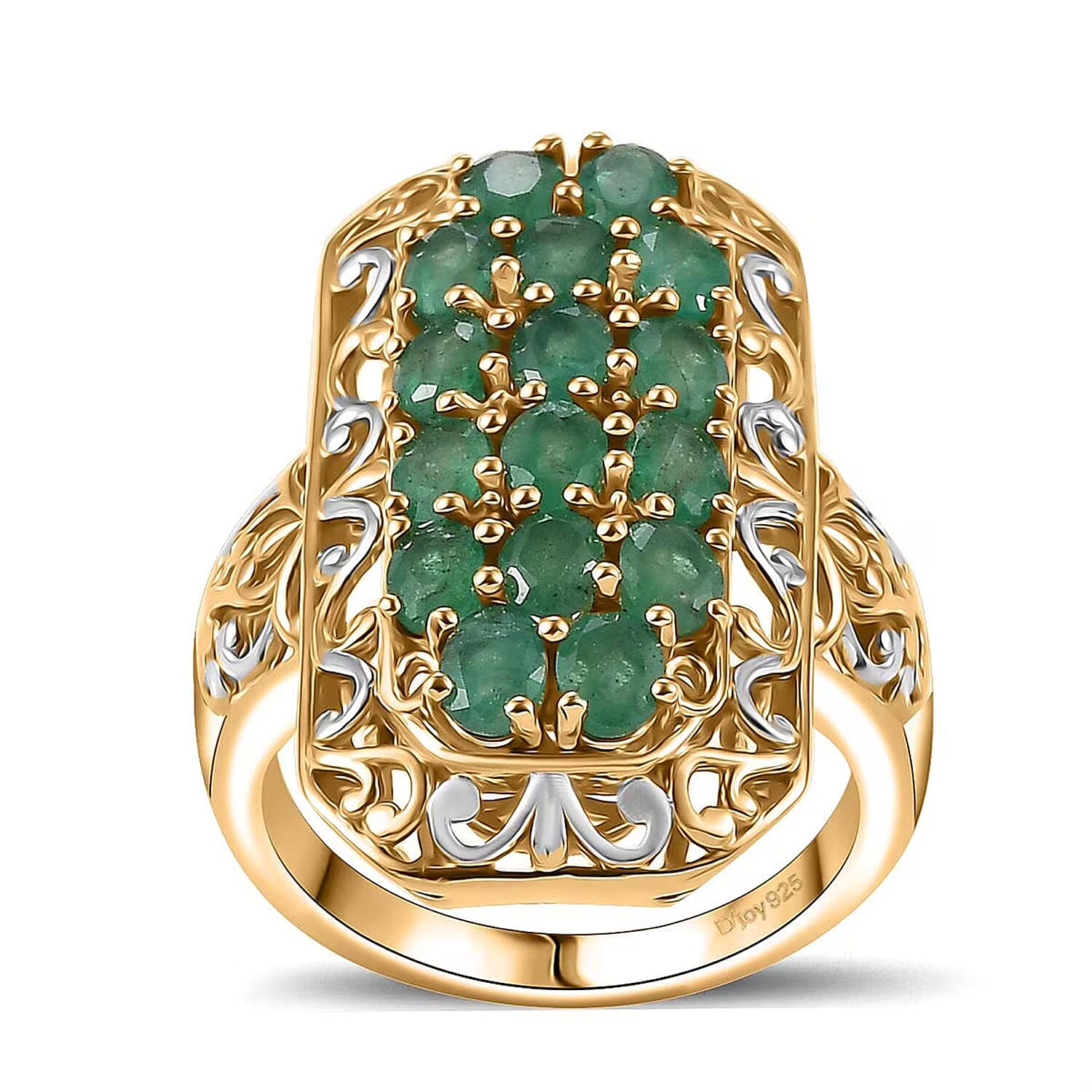 TLV Kagem Zambian Emerald Cluster Ring in 18K Vermeil YG Over Sterling Silver (Size 10.0) 2.80 ctw