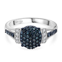 White Diamond ,  Blue Diamond  Ring in Rhodium Overlay Sterling Silver 0.45 ctw