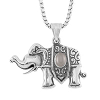 Lab Created White Cat's Eye 0.30 ctw Elephent Pendant Necklace in Black Oxidized Stainless Steel 23.5 Inches