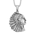 Native Cheif Head Pendant Necklace in Black Oxidized Stainless Steel 23.5 Inches - Sticky add to cart bar