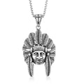 Native Chief Head Pendant Necklace in Black Oxidized Stainless Steel 23.5 Inches - Sticky add to cart bar