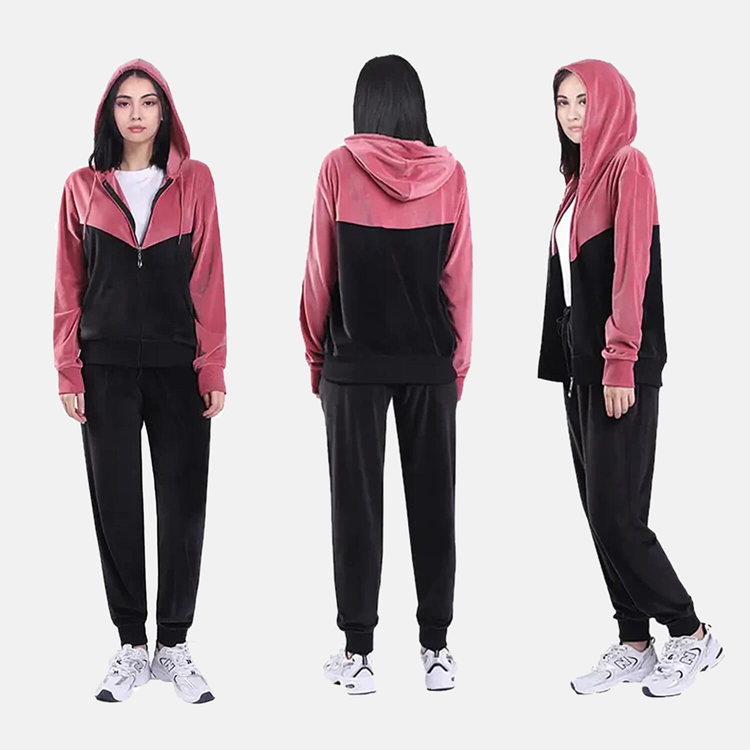 Hanton Black and Pink Women's Color-Block 2 Piece Velvet Set - S