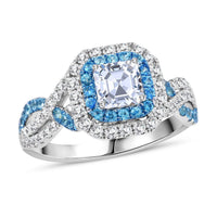Modani White Diamond F VS and Paraiba Tourmaline 1.35 ctw Ring in 950 Platinum 5.40 Grams