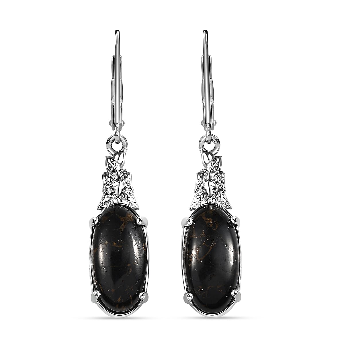 Matrix Silver Shungite 4.30 ctw Lever Back Earrings in Platinum Over Copper with Magnet