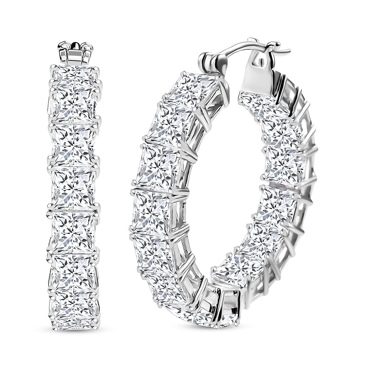 TLV J Francis Embellished with Zirconia by Swarovski Hoop Earrings in Rhodium Over Sterling Silver 36.85 ctw