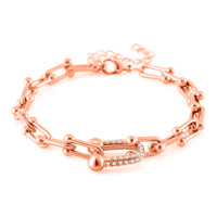 White Austrian Crystal Bracelet in ION Plated RG Stainless Steel (7.5-9.5In)