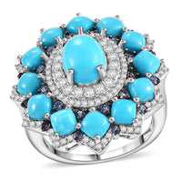 Sleeping Beauty Turquoise, Multi Gemstone Ring in Rhodium Over Sterling Silver (Size 9.0) 7.15 ctw