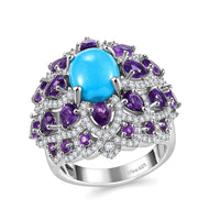 Sleeping Beauty Turquoise, Multi Gemstone Ring in Rhodium Over Sterling Silver (Size 8.0) 6.40 ctw