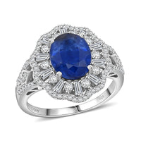 TLV Kashmir Kyanite, Moissanite Ring in Rhodium Over Sterling Silver (Size 8.0) 4.60 ctw