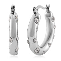 White Austrian Crystal Hoop Earrings in Stainless Steel